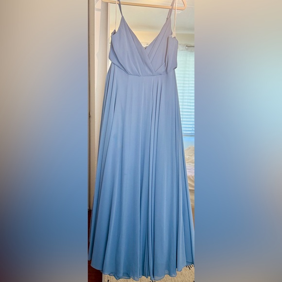 Lulu's Blue Maxi Gown Spaghetti Strap V-Neck - Picture 2 of 3